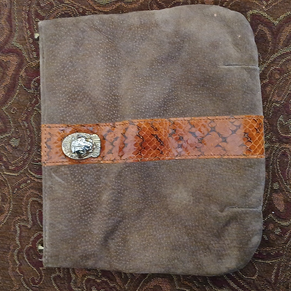 Vintage Ruth Saltz Suede Snakeskin Trim Cougar Head Bag.